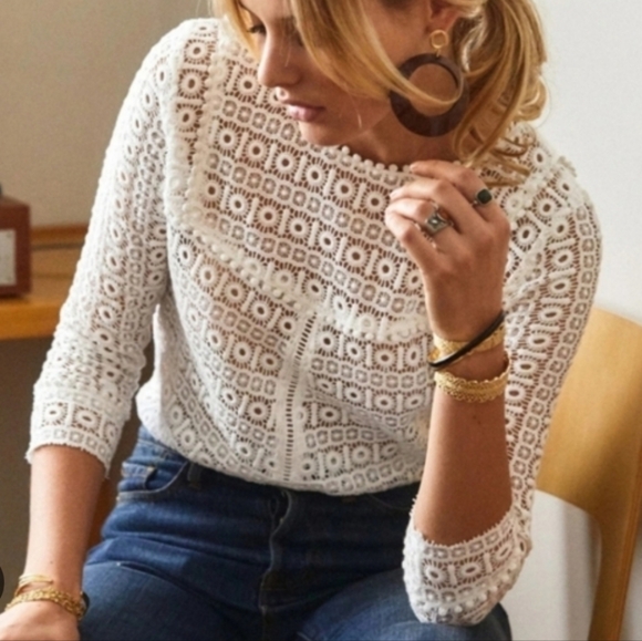 Sezane Joss Lace Blouse In Ecru, 36/4/S, French Romantic - Picture 3 of 13